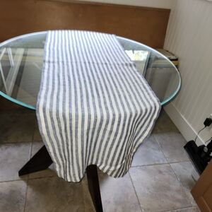 Striped Blue and White Linen Table Runner